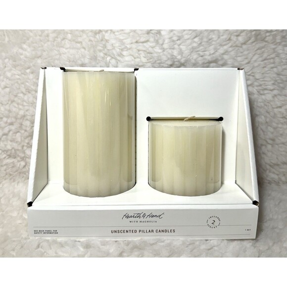 Hearth & Hand Magnolia Unscented Ribbed Pillar Candles 3x3 3x6 Set of 2 - Picture 5 of 7